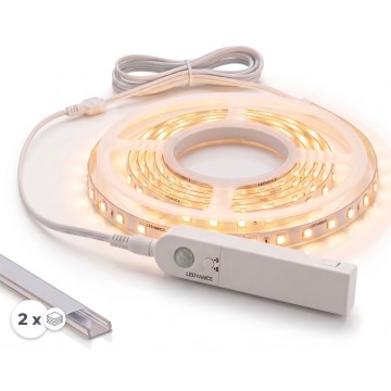 Komplekts: 1x FLEX LED sloksne ar kustības sensoru LED/3,6W/4xAA 2 m + 2x iebūvējami profili 1 m sudraba/balta
