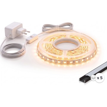 Komplekts 1x LED lente MYLIVING LIGHTSTRIP LED/22W/230V 5 m + 5x 1 m iebūvējamie profili, melna/balta