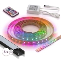KOMPLEKTS 1x LED RGBW aptumšojama lente DIGITAL LED/16,5W/230V 5 m + 5x iebūvējamais profils 1 m melns/balts + tālvadība