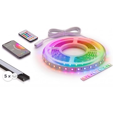 Komplekts 1x LED RGBW aptumšojama lente NEO LITE MUSIC LED/24W/230V 5 m IP65 Wi-Fi Tuya + 5x iebūvējamie profili 1 m melni/balti + tālvadības pults