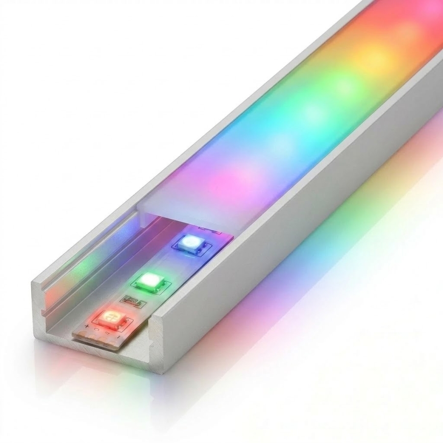 Komplekts 1x dimmējama RGBW DIGITAL LED sloksne 16,5W/230V 5 m + 5x iebūvējamie profili 1 m, sudraba/balti + tālvadības pults