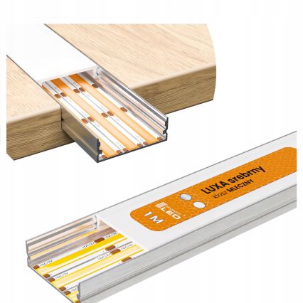 Komplekts 1x dimmējama RGBW DIGITAL LED sloksne 16,5W/230V 5 m + 5x iebūvējamie profili 1 m, sudraba/balti + tālvadības pults