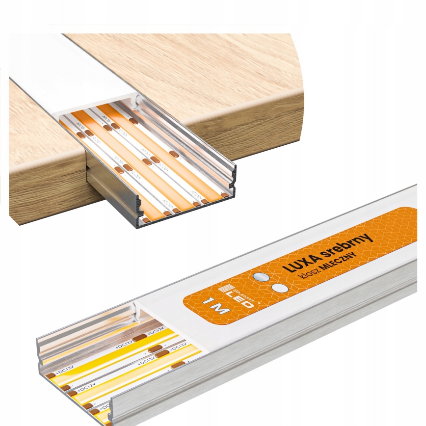 Komplekts 1x dimmējama RGBW DIGITAL LED sloksne 16,5W/230V 5 m + 5x iebūvējamie profili 1 m, sudraba/balti + tālvadības pults