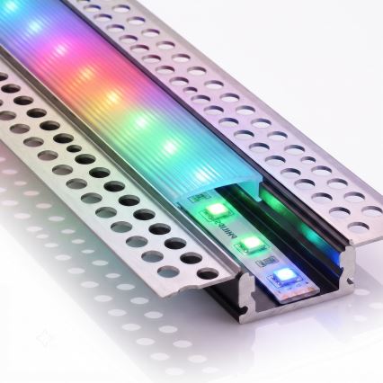 Komplekts 1x regulējama RGBW LED lenta NEO LITE MUSIC LED/24W/230V 5 m IP65 Wi‑Fi Tuya + 5x iebūvējamais profils 1 m sudraba/balts + tālvadības pults