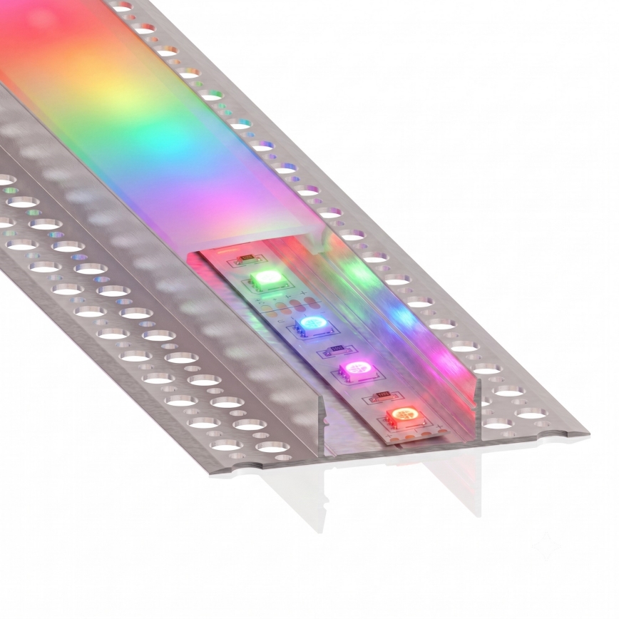 Komplekts 1x dimējama RGBW LED sloksne NEO LITE MUSIC LED/24W/230V 5 m IP65 Wi‑Fi Tuya + 5x iebūvējamie profili 1 m sudraba/balta + tālvadības pults