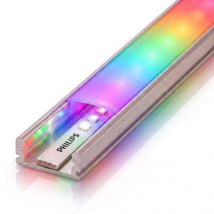 Komplekts 1x dimējama RGBW LED lente Philips Hue WHITE AND COLOR AMBIANCE LED/20W/230V 2 m + 2x iebūvējamais profils 1 m sudraba/balts
