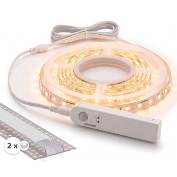 KOMPLEKTS 1x LED sloksne ar kustības sensoru FLEX LED/3,6W/4xAA 2 m + 2x iebūvējami profili 1 m sudraba/balts
