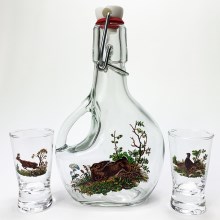 KOMPLEKTS  1x Liela pudele + 2x glāzīte caurspīdīga ar meža dzīvnieku motīvu
