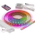 Komplekts: 1x RGBW LED lente, aptumšojama (DIGITAL LED/9,6W/230V), 3 m + 3x iebūvējams profils 1 m (sudraba/balts) + tālvadības pults