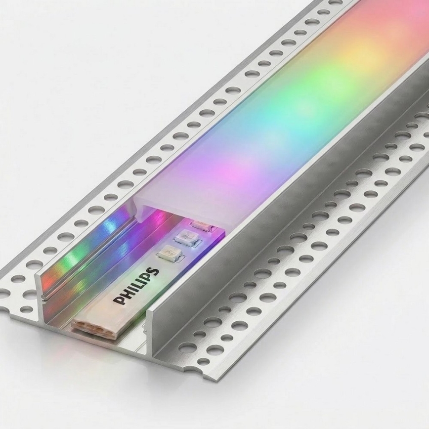 Komplekts 1x dimējama RGBW LED lente Philips Hue WHITE AND COLOR AMBIANCE (LED/20W/230V) 2 m + 2x iebūvējami profili 1 m, sudraba/balta