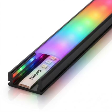Komplekts: 1x LED RGBW dimmējamā gaismas lente Philips Hue WHITE AND COLOR AMBIANCE LED/20W/230V, 2 m + 2x iebūvējamais profils, 1 m, melns/balts