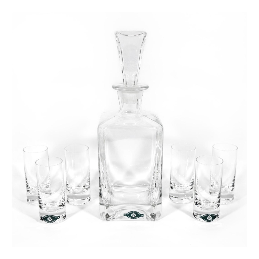 Komplekts 1x stikla pudele, 1x stikla korķis un 6x glāzes,caurspīdīga