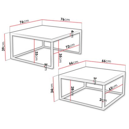 Komplekts (2 gab.) žurnālgalds DUAL 76x76/66x66 cm melns/balts