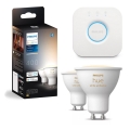 Komplekts: 2 LED dimējamas Philips Hue WHITE AMBIANCE GU10 spuldzes, 4,2 W, 230 V, 2200–6500 K + Hue Bridge