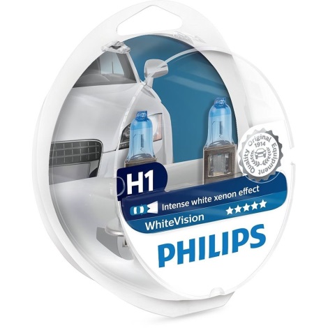 KOMPLEKTS 2x Auto spuldze Philips WHITEVISION 12258WHVSM H1 P14,5s/55W/12V 3700K