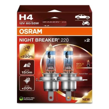 KOMPLEKTS 2x Auto spuldzes NIGHT BREAKER H4 P43t/60/55W/12V - Osram