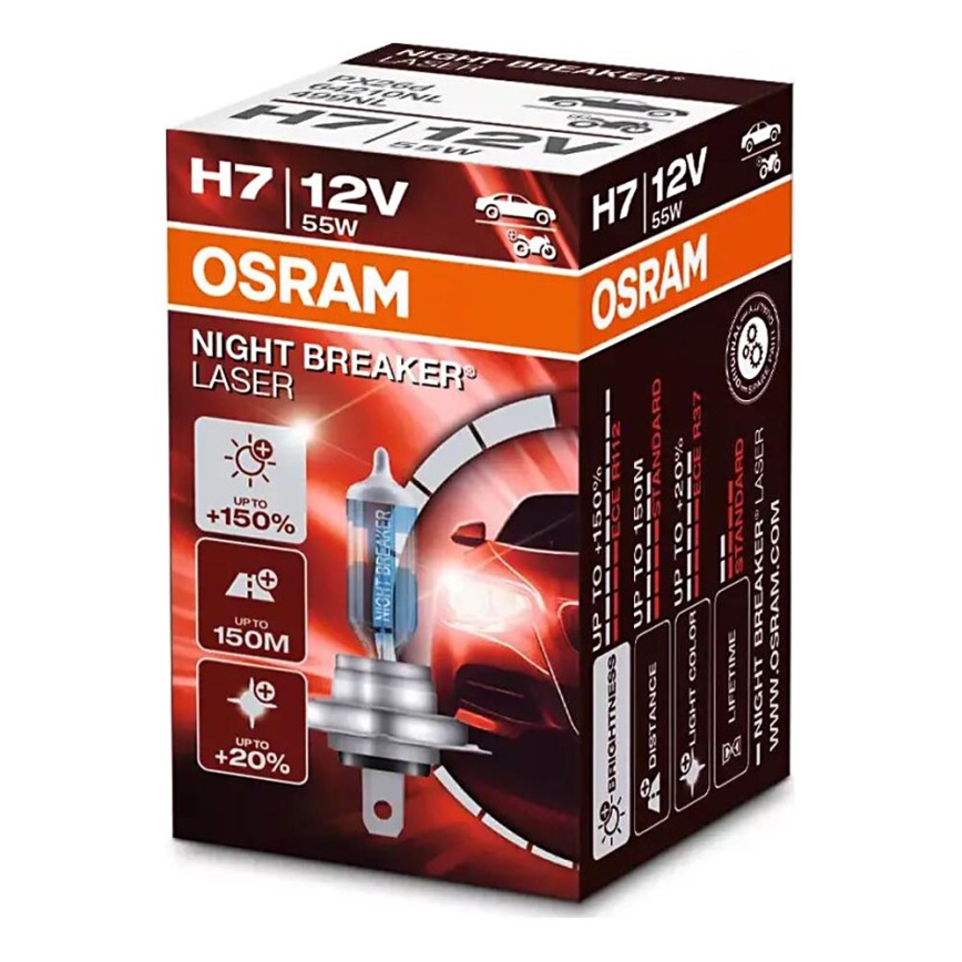 KOMPLEKTS 2x Auto spuldzes NIGHT BREAKER H7 PX26d/55W/12V - Osram
