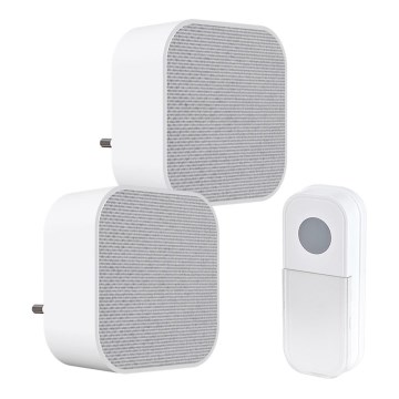 KOMPLEKTS 2x Bezvadu kontaktligzdas durvju zvans 230V IP44 balta