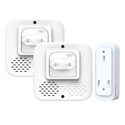 KOMPLEKTS 2x Bezvadu kontaktligzdas durvju zvans kinētiskais 230V balta