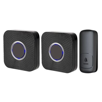 KOMPLEKTS 2x Bezvadu kontaktligzdas durvju zvans kinētiskais 230V melna