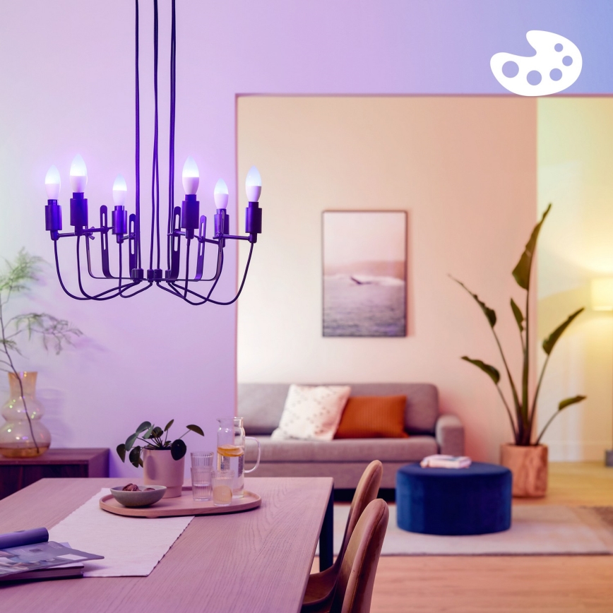 Komplekts 2x LED RGB aptumšojamas spuldzes Philips SMART C37 E14/4,9W/230V 2200-6500K CRI 90