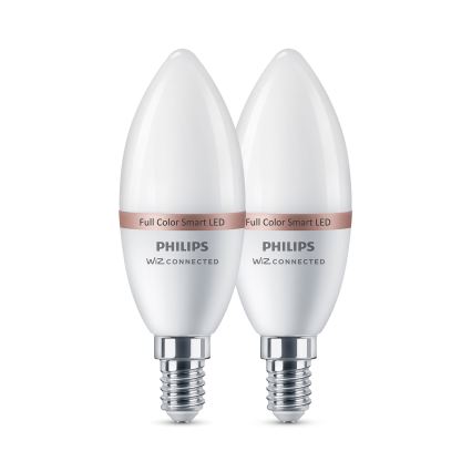 Komplekts 2x LED RGB aptumšojamas spuldzes Philips SMART C37 E14/4,9W/230V 2200-6500K CRI 90