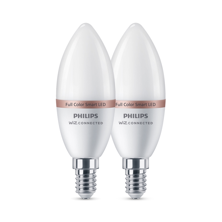 Komplekts 2x LED RGB aptumšojamas spuldzes Philips SMART C37 E14/4,9W/230V 2200-6500K CRI 90