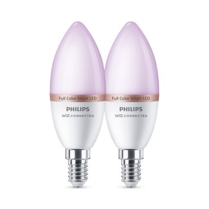 Komplekts 2x LED RGB aptumšojamas spuldzes Philips SMART C37 E14/4,9W/230V 2200-6500K CRI 90