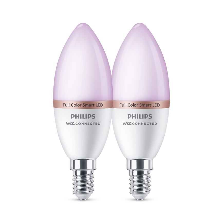 Komplekts 2x LED RGB aptumšojamas spuldzes Philips SMART C37 E14/4,9W/230V 2200-6500K CRI 90