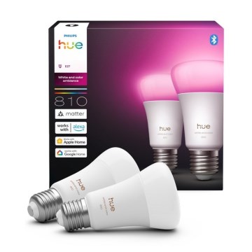 Komplekts 2x dimmējama LED spuldze Philips Hue WHITE AND COLOR AMBIANCE E27/6W/230V 1000-20000K