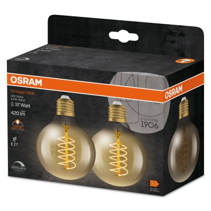 Komplekts 2x dimmējamas LED spuldzes VINTAGE FILAMENT E27/4,8W/230V 2200K - Osram