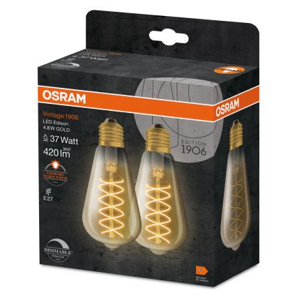 Komplekts 2x dimmējamas LED spuldzes VINTAGE FILAMENT E27/7,8W/230V 1800K - Osram