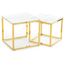 KOMPLEKTS 2x Kafijas galdiņš LIGHT 42x45 cm zelta/balta marmora