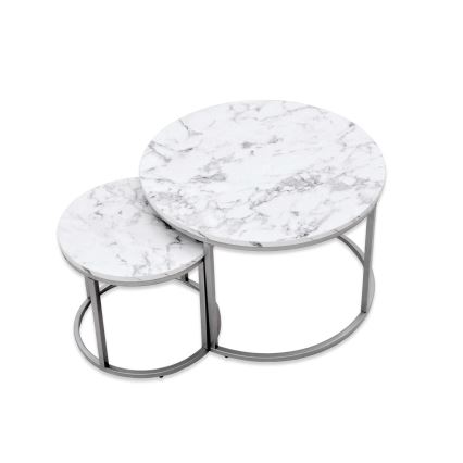 KOMPLEKTS 2x Kafijas galdiņš PAOLA d. 38/60 cm pelēka/marmora dekors