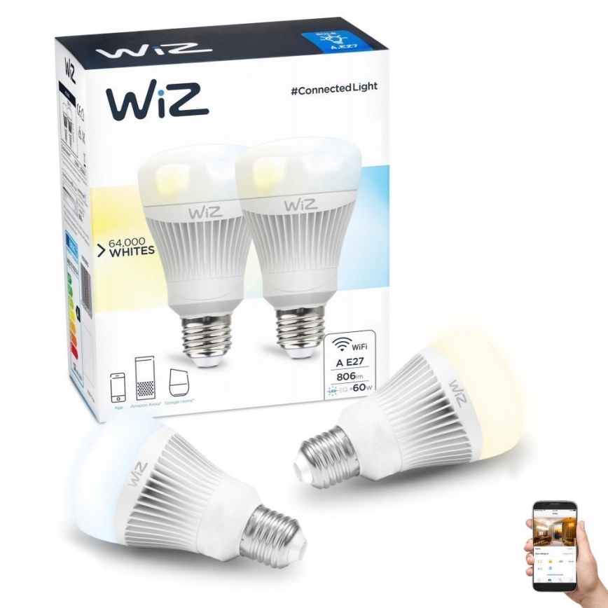 KOMPLEKTS 2x LED Aptumšojama spuldze E27/11,5W/230V 2700-6500K Wi-Fi - WiZ