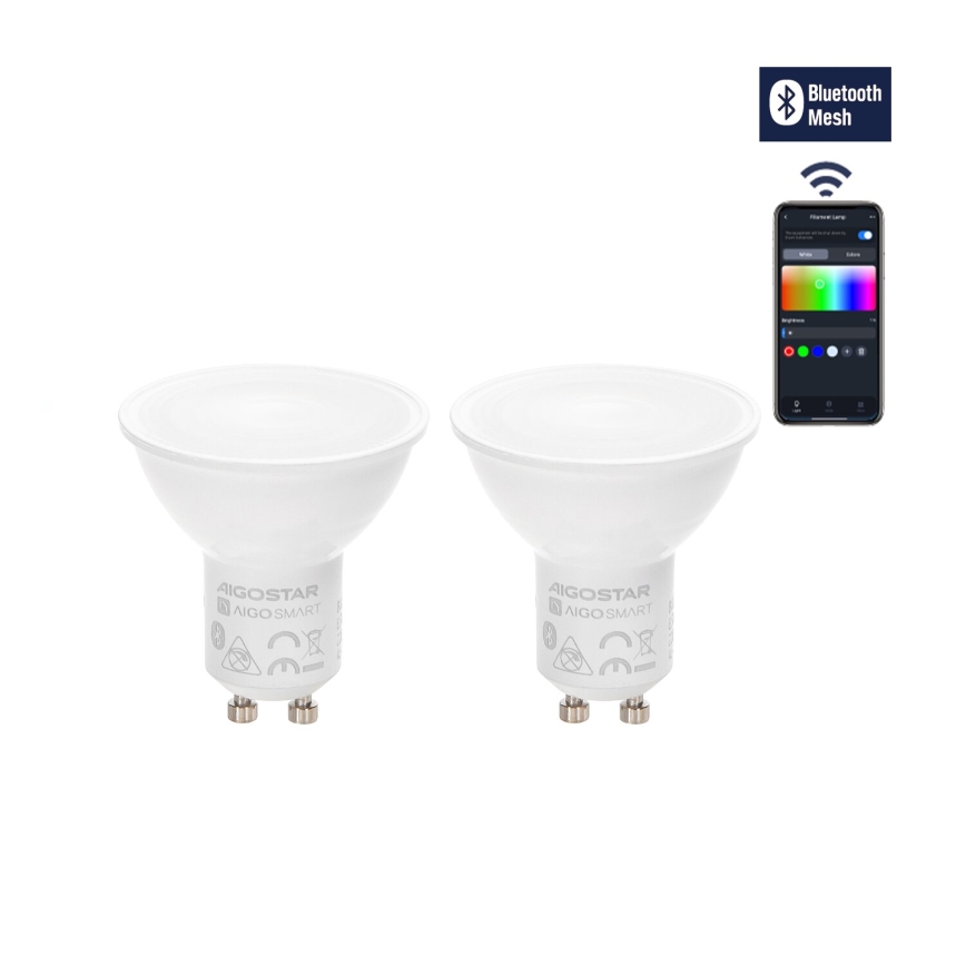KOMPLEKTS 2x LED Aptumšojama spuldze MESH Viedā GU10/6,5W/230V 2700-6500K + tālvadības pults - Aigostar
