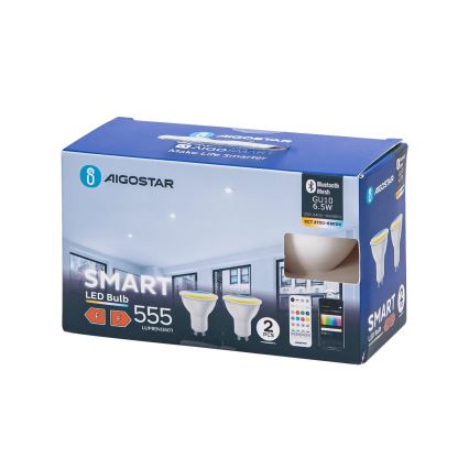 KOMPLEKTS 2x LED Aptumšojama spuldze MESH Viedā GU10/6,5W/230V 2700-6500K + tālvadības pults - Aigostar