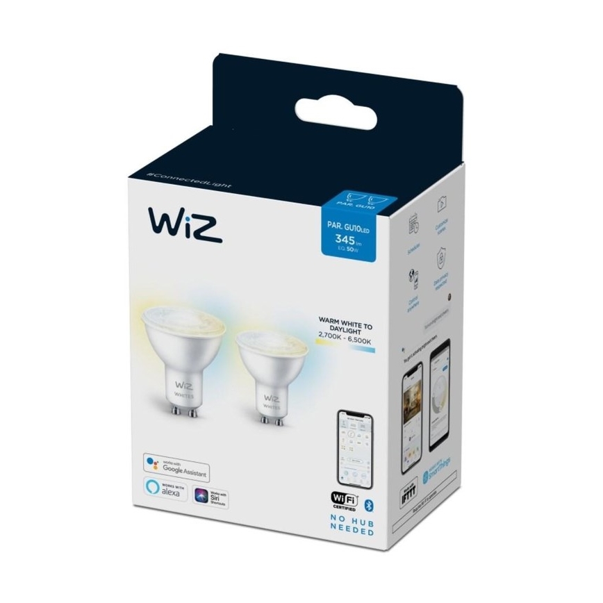 KOMPLEKTS 2x LED Aptumšojama spuldze PAR16 GU10/4,7W/230V 2700-6500K CRI 90 Wi-Fi - WiZ