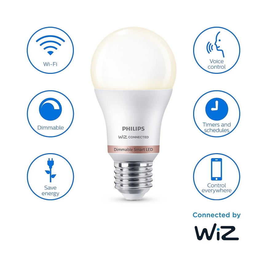 KOMPLEKTS 2x LED Aptumšojama spuldze Philips A60 E27/8W/230V Wi-Fi