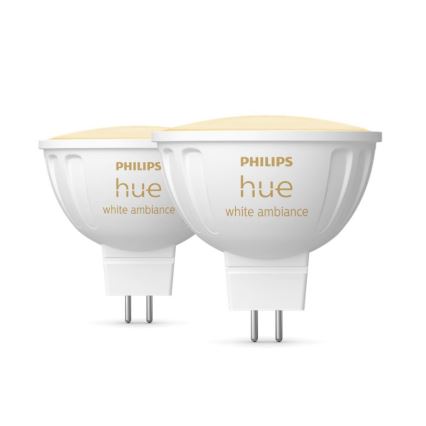 KOMPLEKTS 2x LED Aptumšojama spuldze Philips Hue White Ambiance GU5,3/MR16/5,1W/12V 2200-6500K