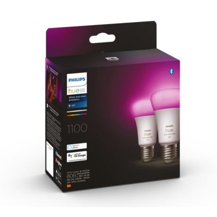 KOMPLEKTS 2x LED Aptumšojama spuldze Hue White And Color Ambiance A60 E27/9W/230V 2000-6500K