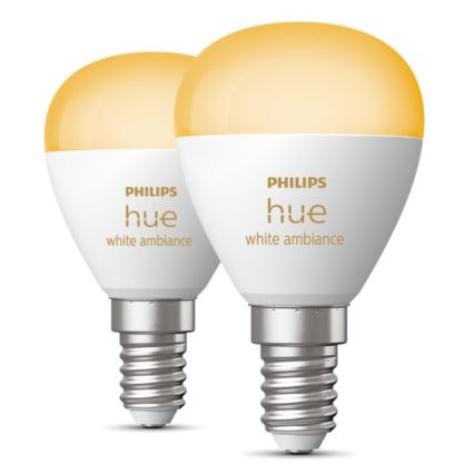 KOMPLEKTS 2x LED Aptumšojama spuldze Philips Hue WHITE AMBIANCE P45 E14/5,1W/230V 2200-6500K