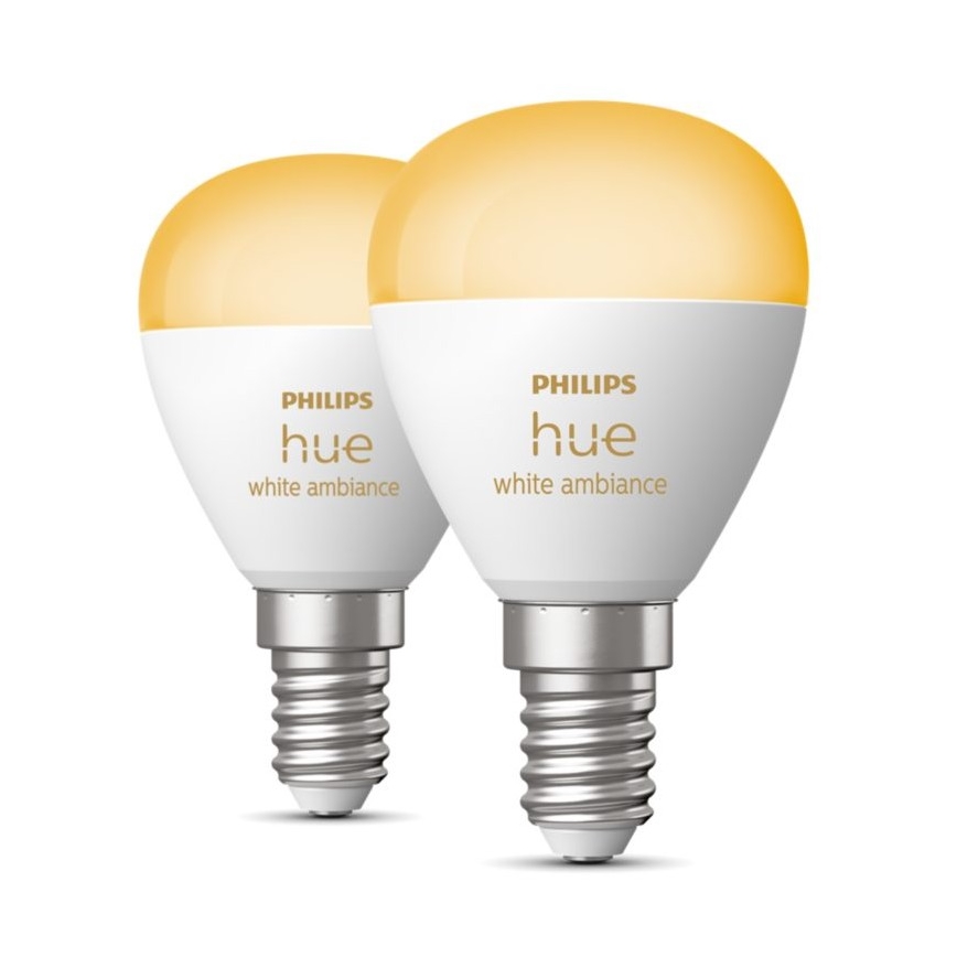 KOMPLEKTS 2x LED Aptumšojama spuldze Philips Hue WHITE AMBIANCE P45 E14/5,1W/230V 2200-6500K