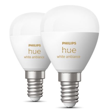 KOMPLEKTS 2x LED Aptumšojama spuldze Philips Hue WHITE AMBIANCE P45 E14/5,1W/230V 2200-6500K