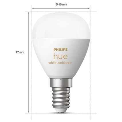 KOMPLEKTS 2x LED Aptumšojama spuldze Philips Hue WHITE AMBIANCE P45 E14/5,1W/230V 2200-6500K