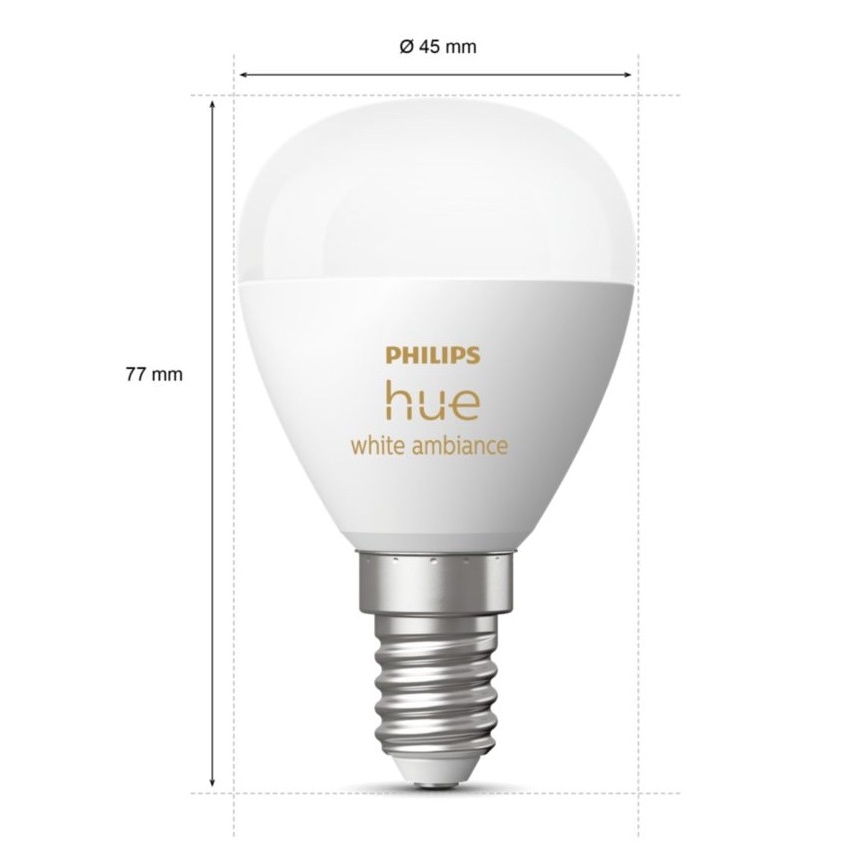 KOMPLEKTS 2x LED Aptumšojama spuldze Philips Hue WHITE AMBIANCE P45 E14/5,1W/230V 2200-6500K