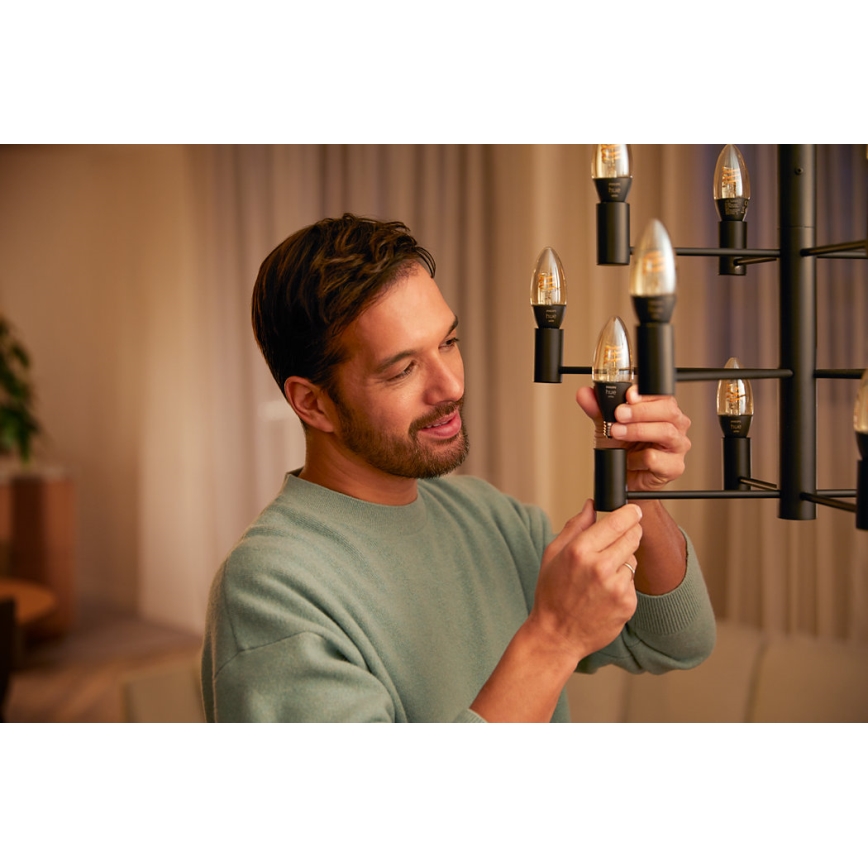 KOMPLEKTS 2x LED Aptumšojama spuldze Philips Hue WHITE FILAMENT E14/4,5W/230V 2100K