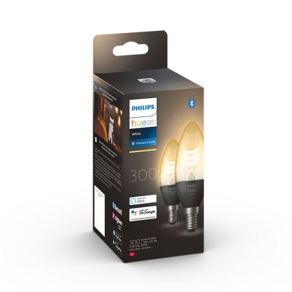 KOMPLEKTS 2x LED Aptumšojama spuldze Philips Hue WHITE FILAMENT E14/4,5W/230V 2100K