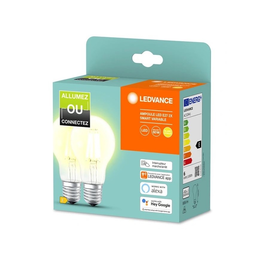 KOMPLEKTS 2x LED Aptumšojama spuldze SMART+ A60 E27/6W/230V 2700K  - Ledvance