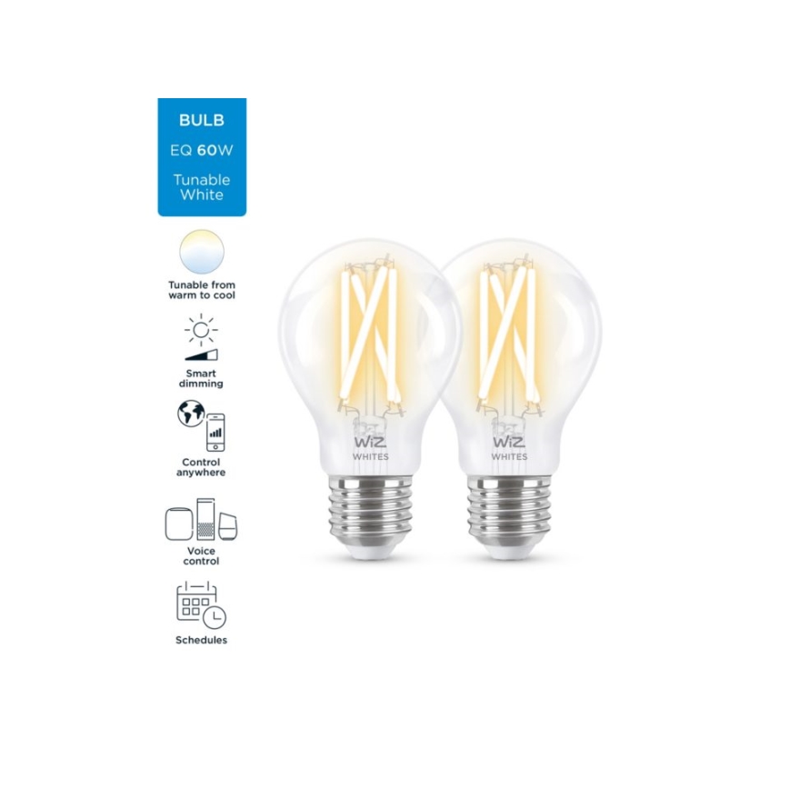 KOMPLEKTS 2x LED Aptumšojama spuldze VINTAGE FILAMENT A60 E27/6,7W/230V 2700-6500K CRI 90 Wi-Fi - WiZ